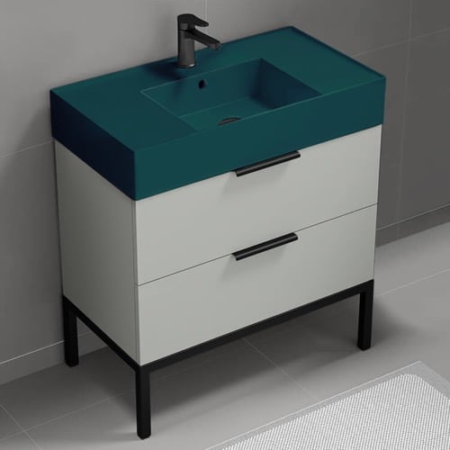 Modern Bathroom Vanity, 32 Inch, Green Ceramic Sink, Free Standing Nameeks DERIN308